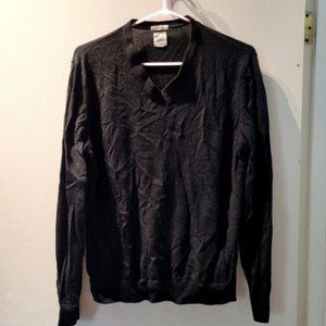 Medium Gap Black Merino Wool V-neck Fitted Knit Sweater